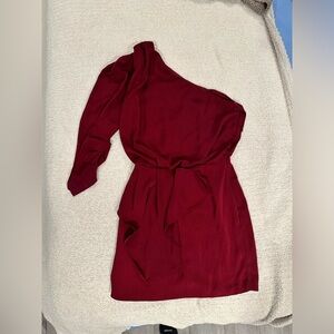 Small well fitted maroon dress.